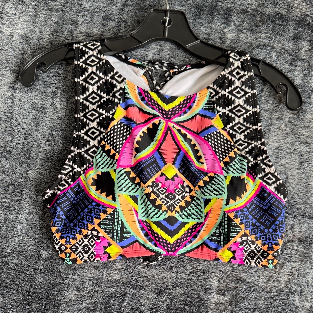 No Boundaries Colorful Geometric Swim Suit Top